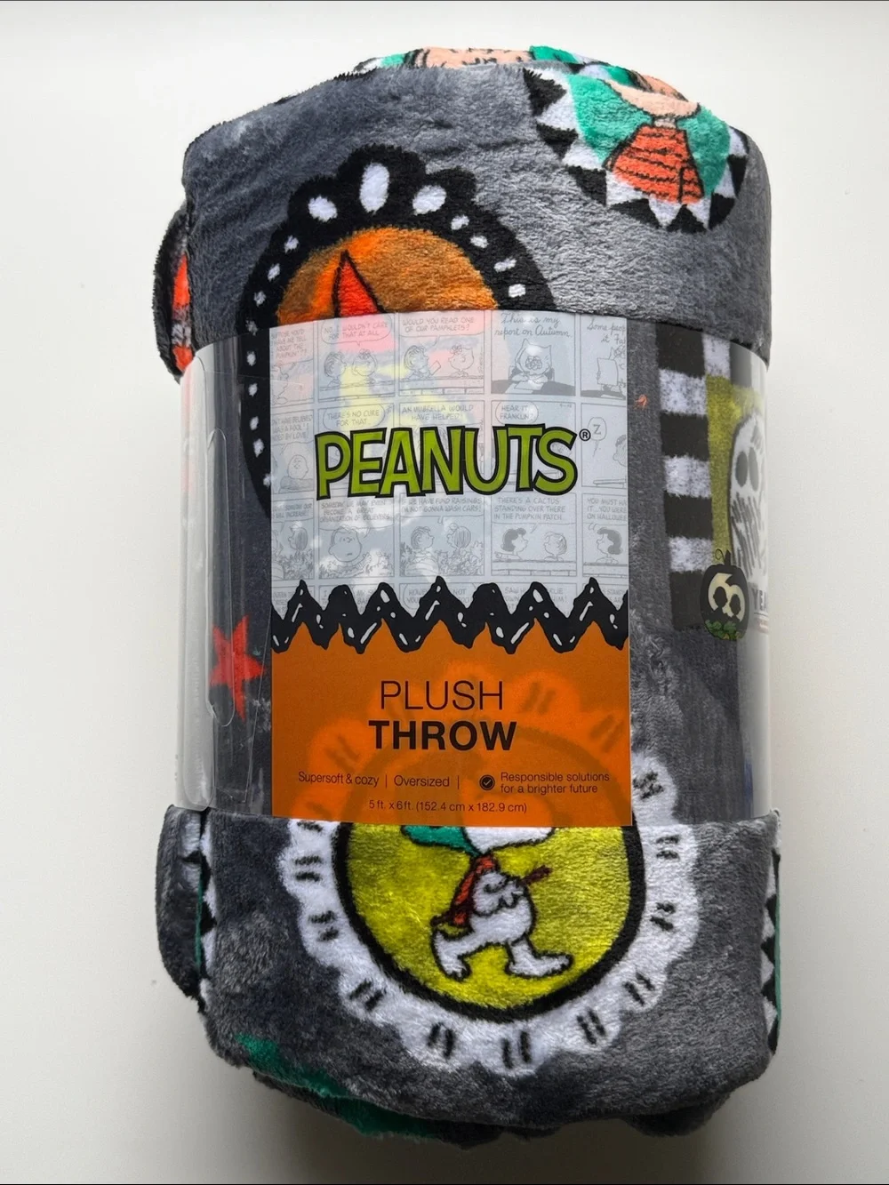 Peanuts Halloween Picture Frame Oversized Plush Throw Blanket NWT